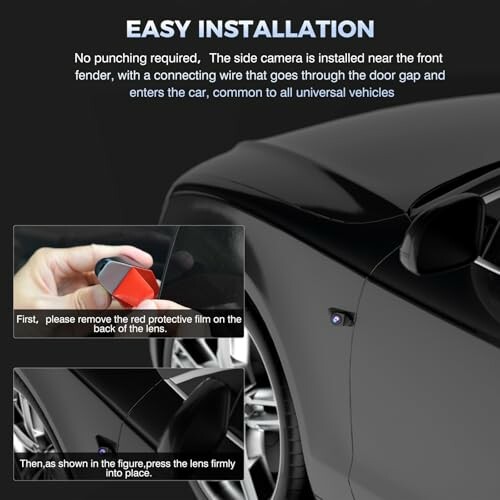 Car side camera installation guide with close-up images.